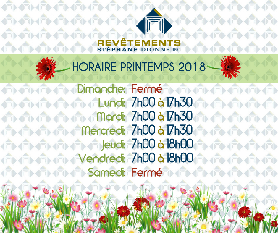 Notre horaire à partir du lundi 12 mars 2018