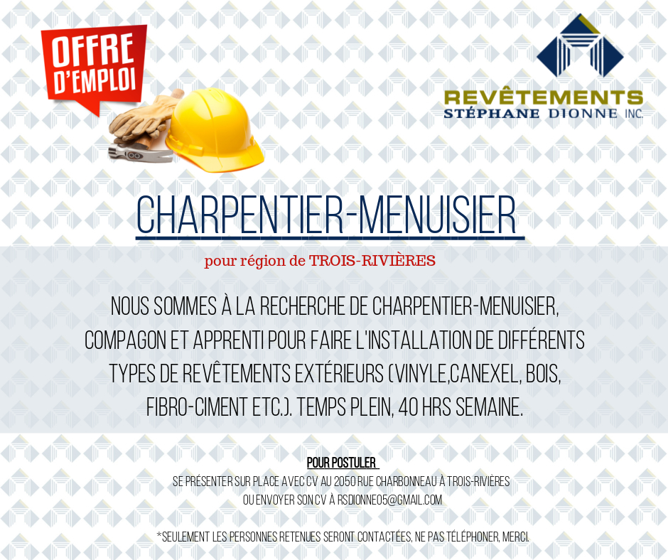 Offre d emploi charpentier menuisier trois rivieres