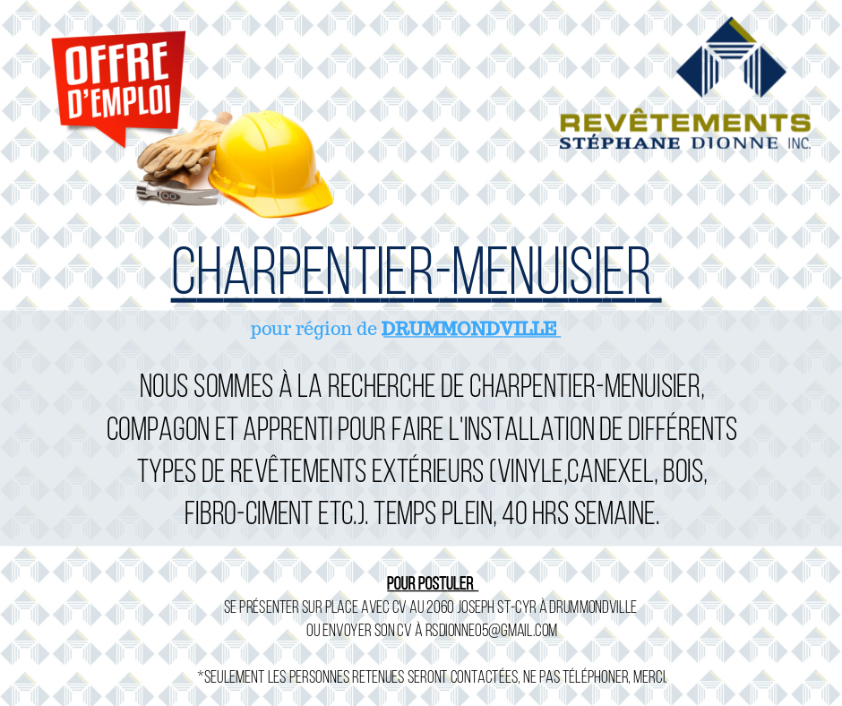 Offre demploi charpentier menuisier drummondville