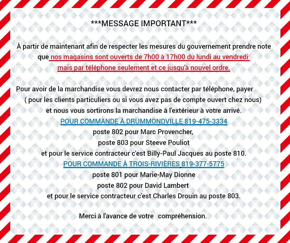Message restriction ventes janvier 2021